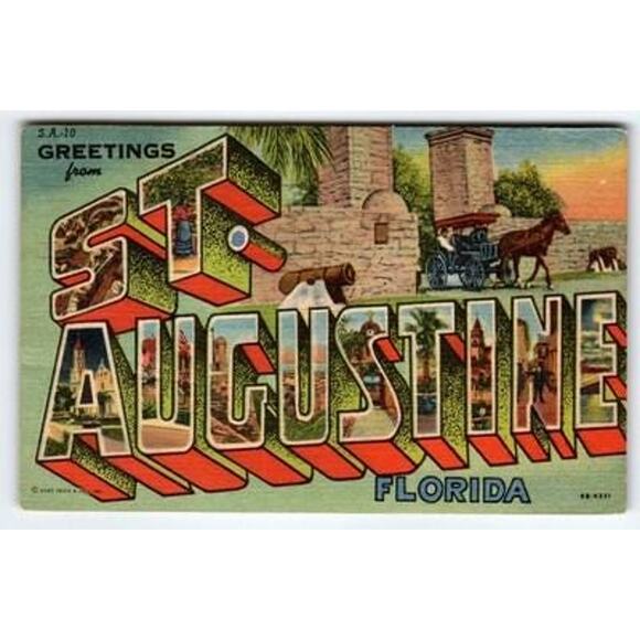 Vintage Linen Greetings from St. Augustine Florida Postcard Curt Teich 1950s - Picture 1 of 2